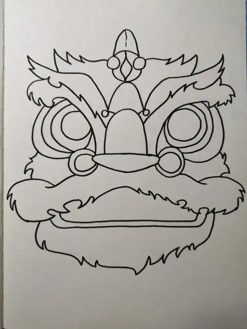 简笔画舞狮子头的画法