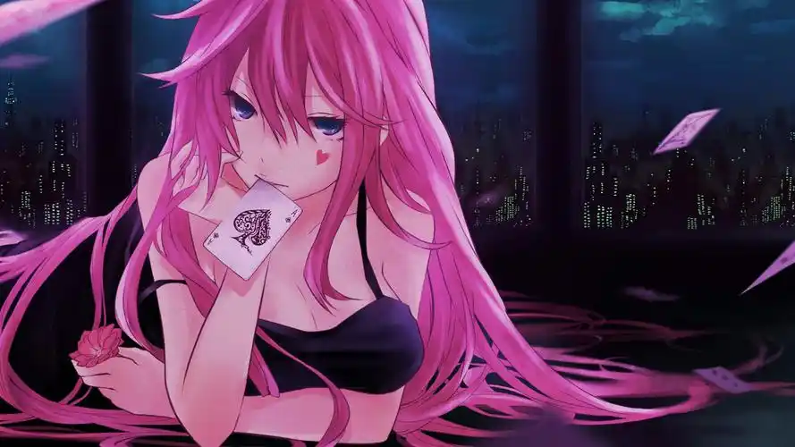 二次元性感粉发美女桌面壁纸