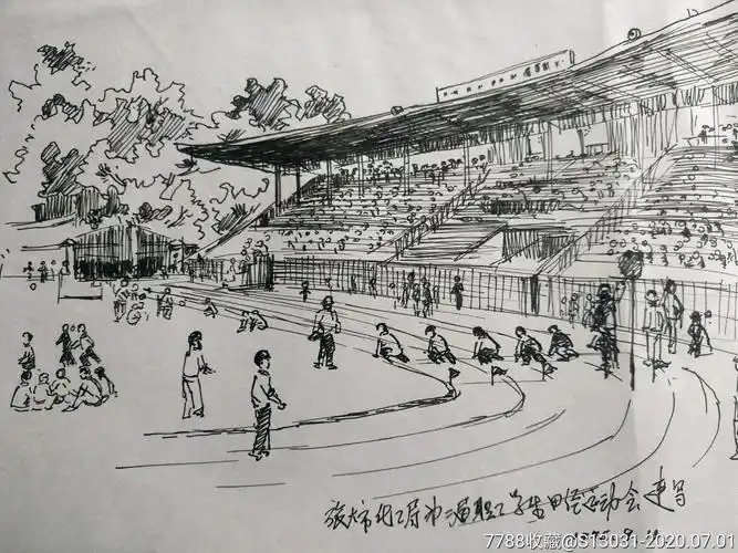 1975年旅大市化工局第二届职工学生田径运动会(原画,钢笔速写)_素描