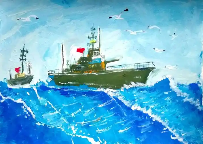 儿童画《军舰》