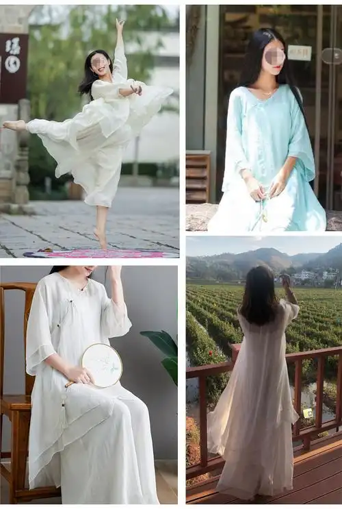 禅舞舞蹈服装中国风白色连衣裙禅意服改良汉服女文艺宽松唐装上衣夏三