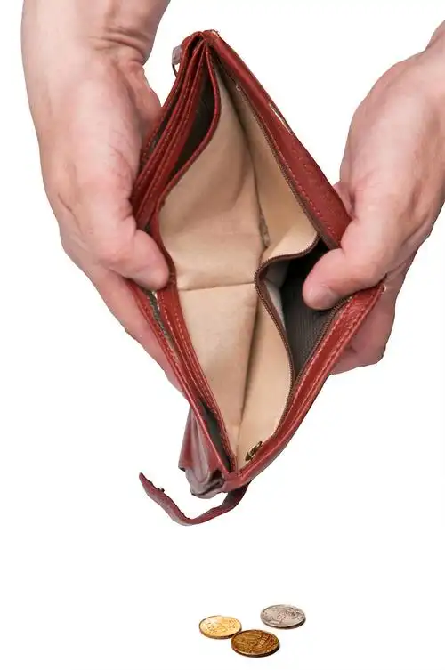 白底打开钱包空钱包皮夹硬币穷贫穷没钱翻钱包倒钱包