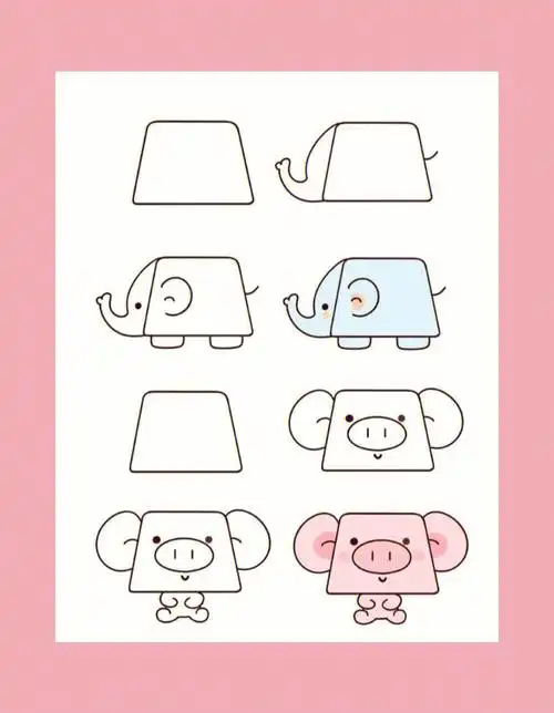 敲可爱梯形小动物简笔画