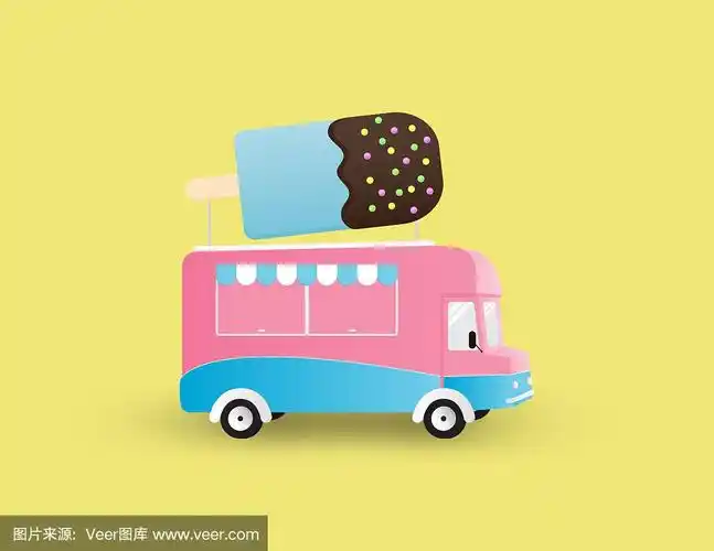 绘画插图,矢量,创造力,冰淇淋车,黄色背景
