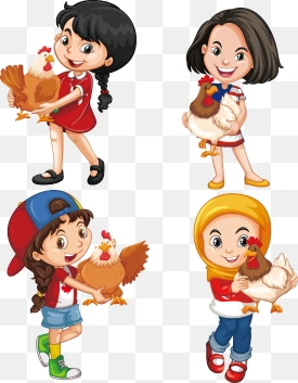 女孩子抱着大公鸡的孩子 - 编号 5409404