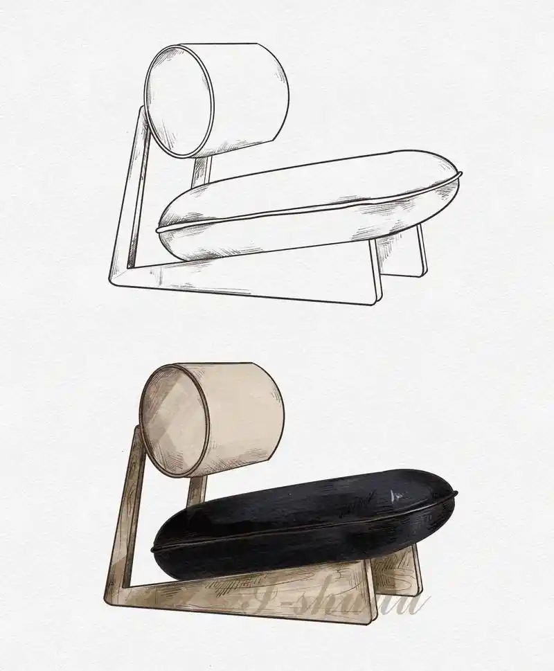 【原木风椅子家具单体 线稿过程详图】 工具:procreat - 抖音