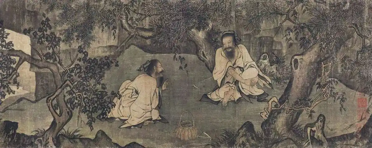 《采薇图》绢本,淡设色,纵27.2厘米,横90.5厘米.现藏北京故宫博物院.