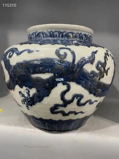 明宣德青花螭龙纹开片罐古玩古董古瓷器收藏