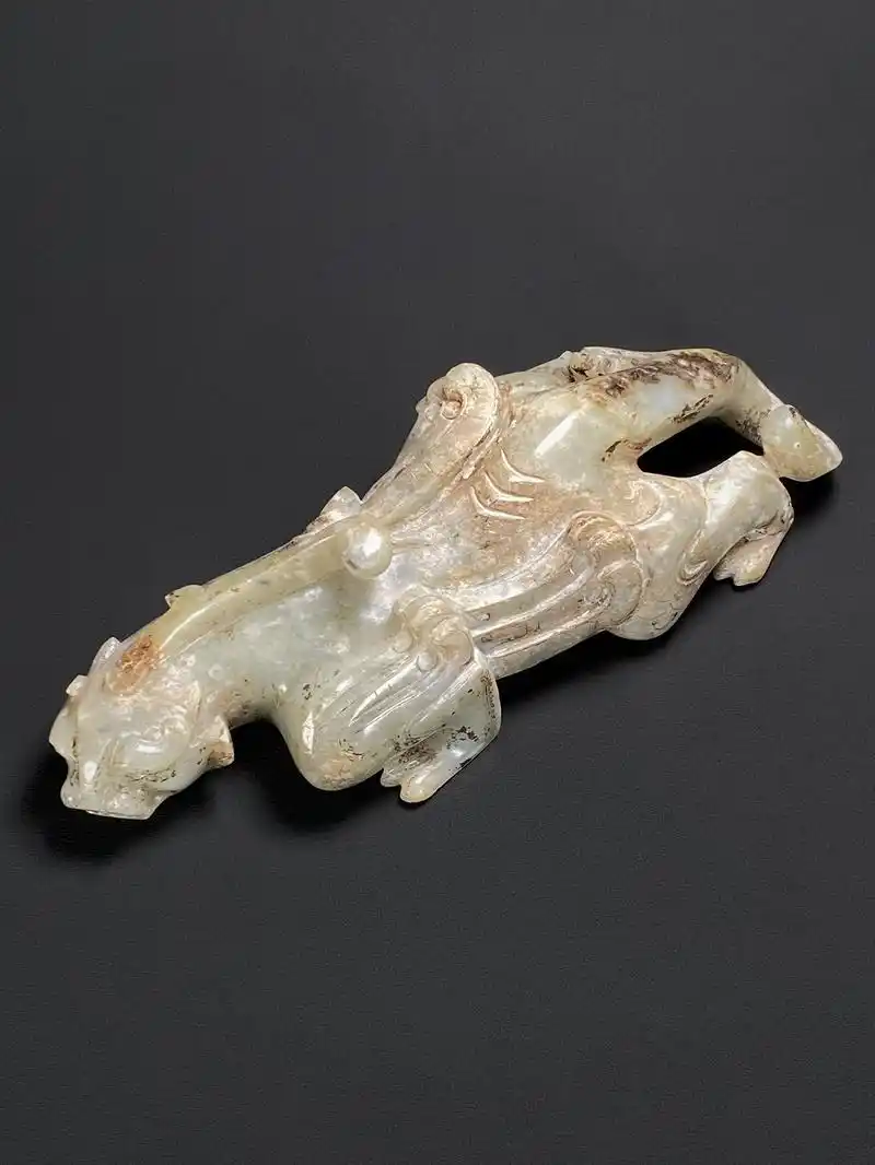 汉 和田玉籽料 白玉受沁 辟邪兽 神兽 大摆件