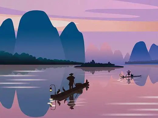 漓江旅游插画