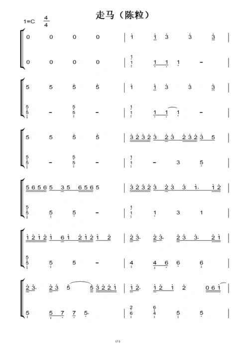 走马(陈粒) 钢琴谱 钢琴双手简谱 钢琴简谱