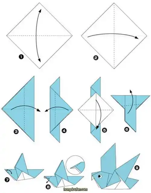 用正方形折一只小燕子吧!一步一步学趣味折纸-红豆饭小学生简笔画大全