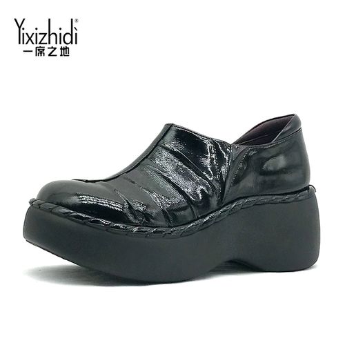 一席之地新款女鞋春夏真皮手工厚底宽底平底深口方头休闲单鞋皮鞋