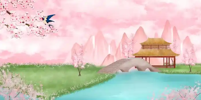 创意水墨画春日桃花林背景