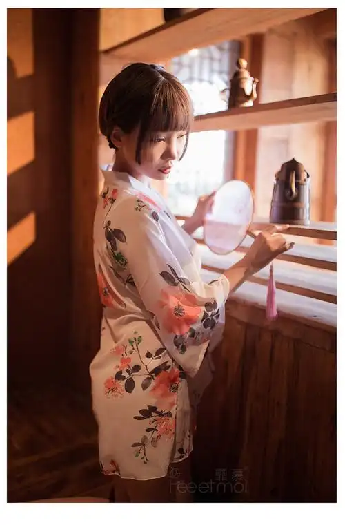 霏慕性感印花雪纺和服日式成人睡袍开襟诱惑浴衣7055