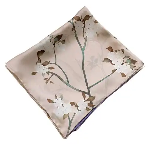 真丝丝巾女百搭桑蚕丝围巾女士长款妈妈披肩两用杏花高档礼盒装