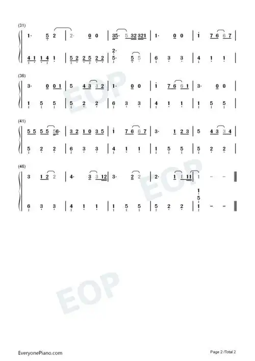 perfect-c调简单版双手简谱预览2