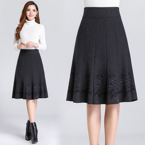 中老年女装半身秋冬妈妈半裙中年短裙百褶裙老年人中老年女装