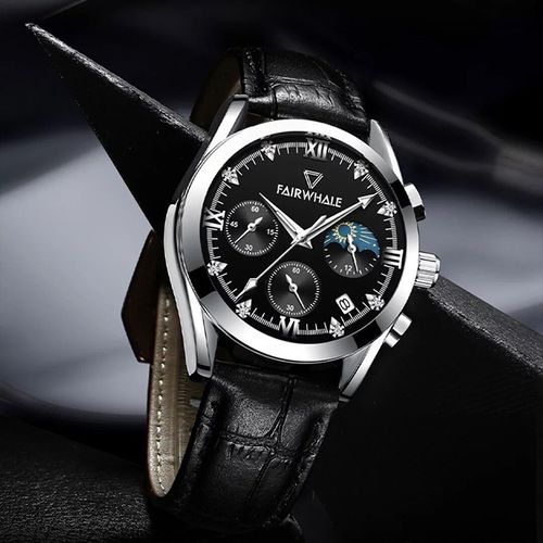 手表男士国潮多功能石英男表镶钻商务休闲夜光防水名牌学生腕表 铱乔