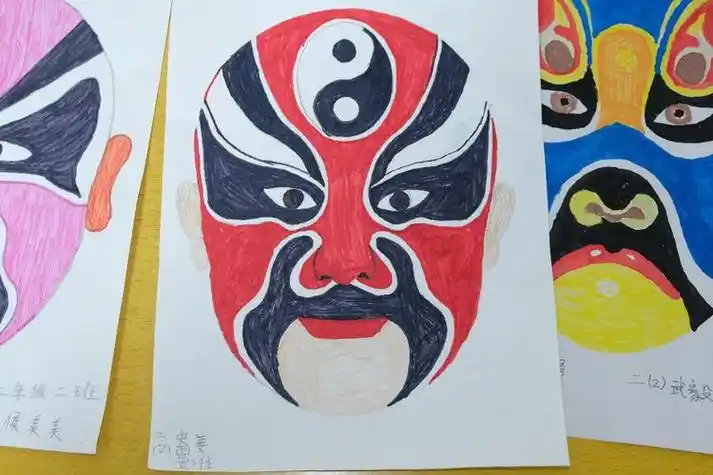 亲子白坯戏曲勾线纹路表演白胚面具画画手绘画脸谱简笔画脸谱简笔画