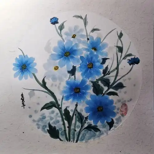 国画蓝色雏菊代表幸福和希望内含教程
