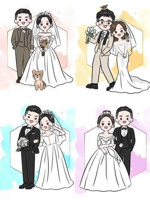 手绘婚纱照q版卡通人物