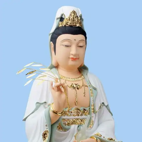 观音佛像树脂观世音菩萨坐莲白衣笑脸家用人物摆件