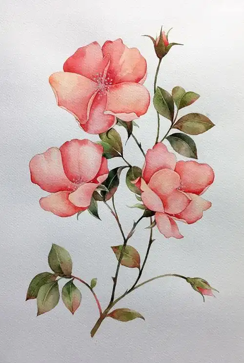 水彩花卉-月季花