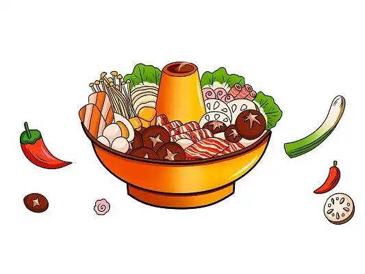 彩色手绘卡通国潮风火锅麻辣香锅美食元素png素材