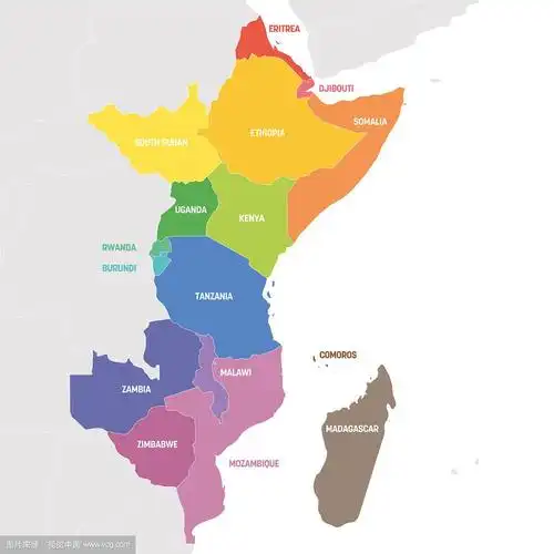 东非地区色彩丰富的国家地图