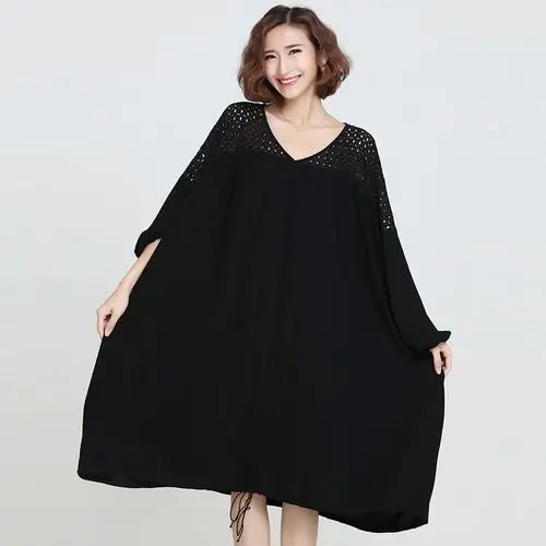 200-300斤加肥大码女装胖妹妹超宽松特大款蕾丝拼接长袖t恤连衣裙