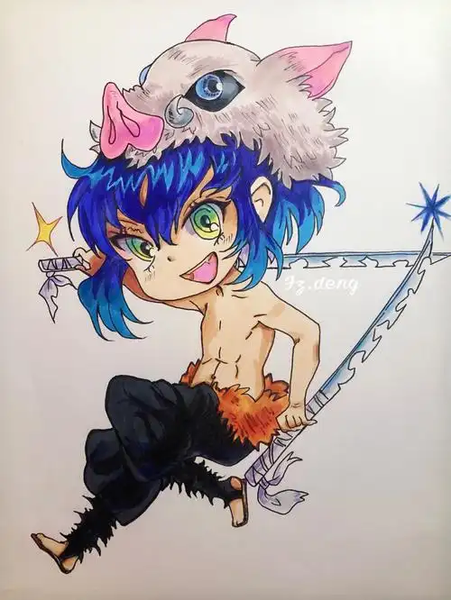 马克笔动漫鬼灭之刃q版伊之助步骤图