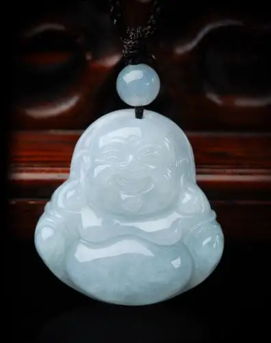天然a货翡翠豆种弥勒佛吊坠(附证书)
