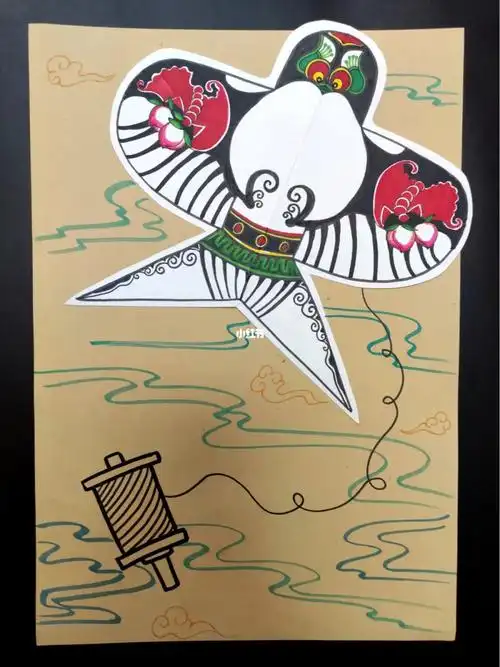 少儿创意美术放风筝范画
