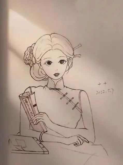 临摹  简笔画  旗袍  民国旗袍  铅笔手绘  临摹打卡  画渣