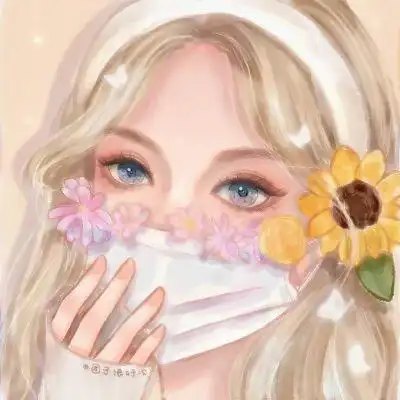 口罩花朵动漫女头像