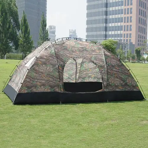 时尚超大空间8-10人迷彩帐篷 手动搭建双层帐篷露宿顶棚厂家直销