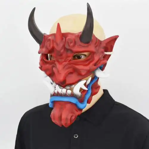 万圣节鬼脸武士赤般若面具恐怖男女成人舞会脸罩能剧日系脸谱道i