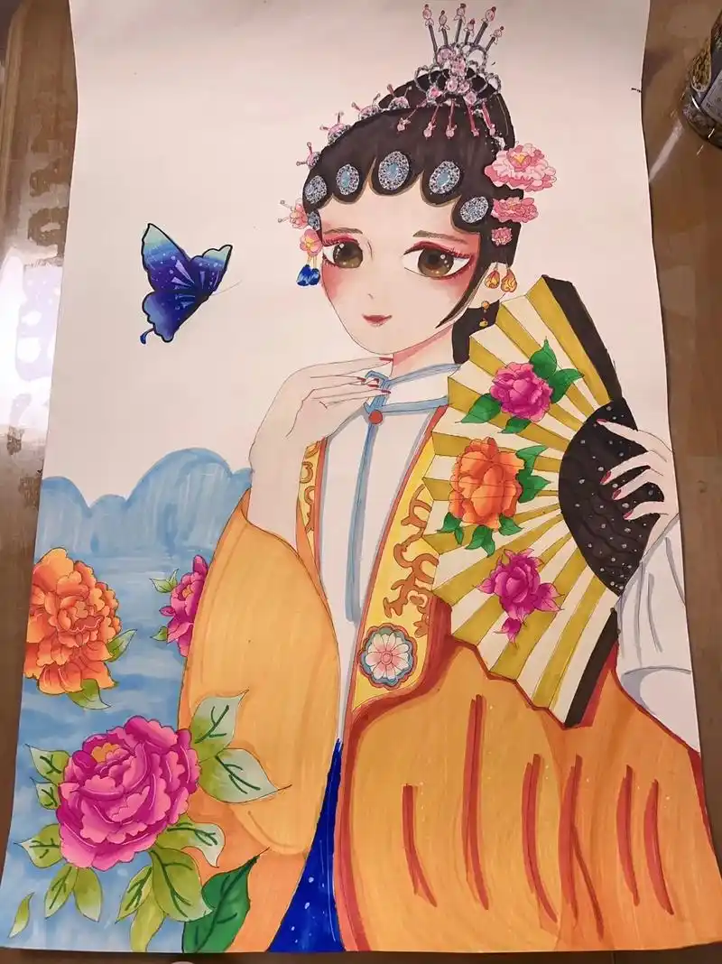 京剧.#京剧国粹 画了两周的京剧人物作业终于好了#马克笔手绘 - 抖音