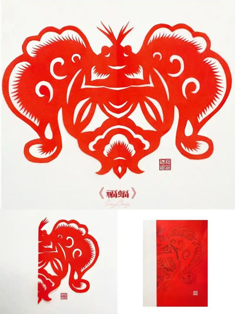 在很多民间传统剪纸作品里,蝙蝠都是一个出现频率极高的形象,这是因为
