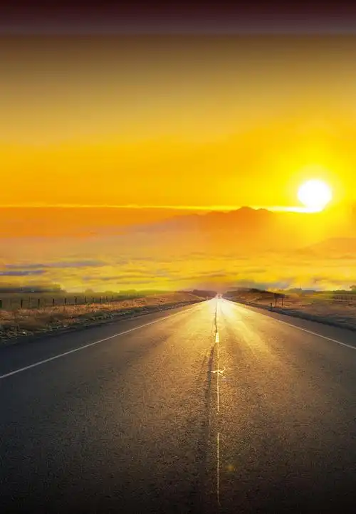 泊油路,夕阳,彩霞,简约,纵深感,摄影,风景[声明] 觅元素所有素材为