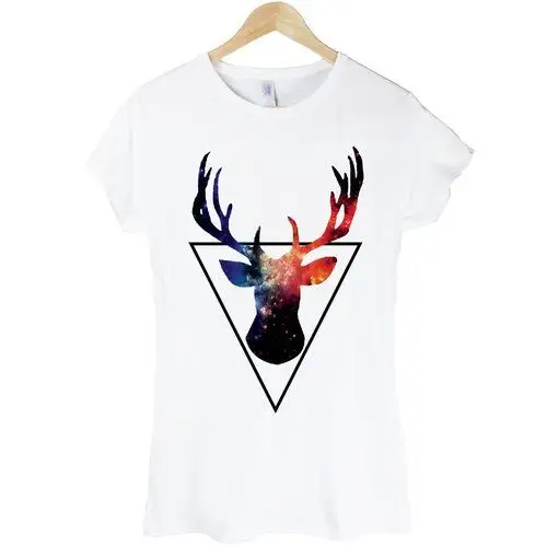 triangle-deer女生短袖t恤-白色 三角形 鹿头角 宇宙
