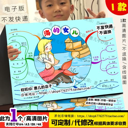 海的女儿思维导图手抄报安徒生童话童话故事四下语文电子版小报