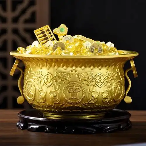 黄铜聚宝盆摆件家居工艺品店铺装饰品开业礼品客厅摆件一件代发
