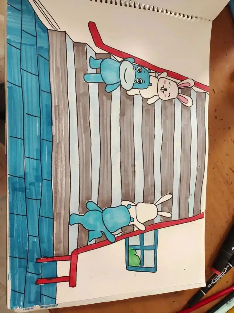 楼梯,排队,幼儿园简笔画