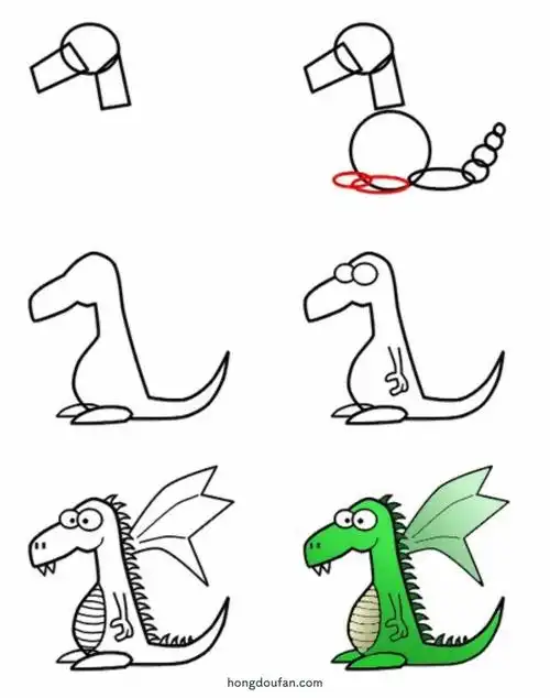 长翅膀的绿色大恶龙一步一步画恶龙