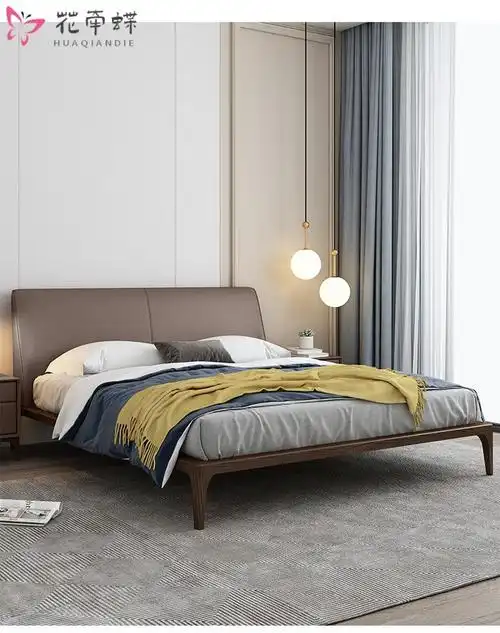 北欧风格双人床18米白蜡木极简皮床主卧现代简约15米轻奢部分实木床