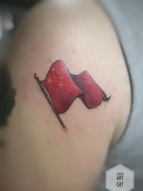 国旗_纹身图案手稿图片_若琳_猫谜的纹身作品集