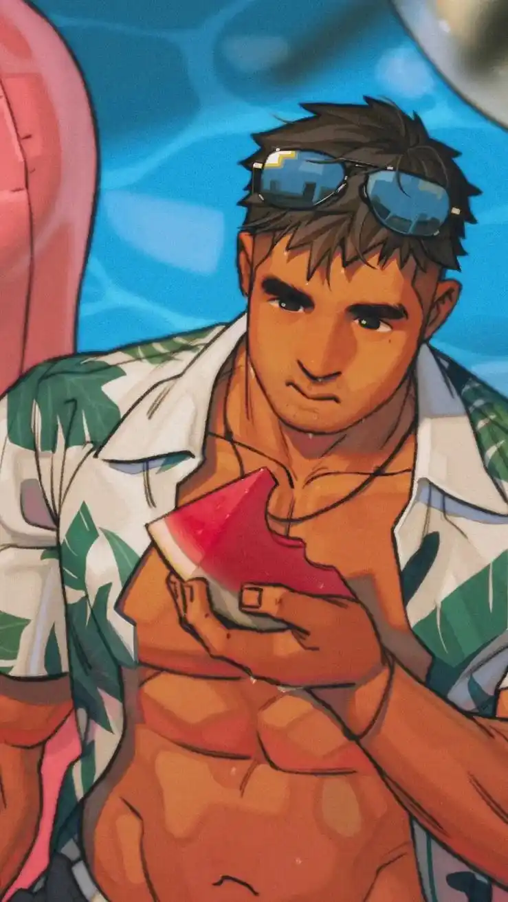 原创插画|91泳池派对95 #肌肉男 #绘画 - 抖音