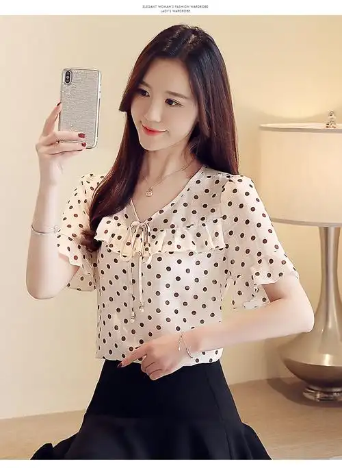 雪纺衫女2019夏季新款波点洋气超仙短袖韩版小衫气质女士显瘦上衣